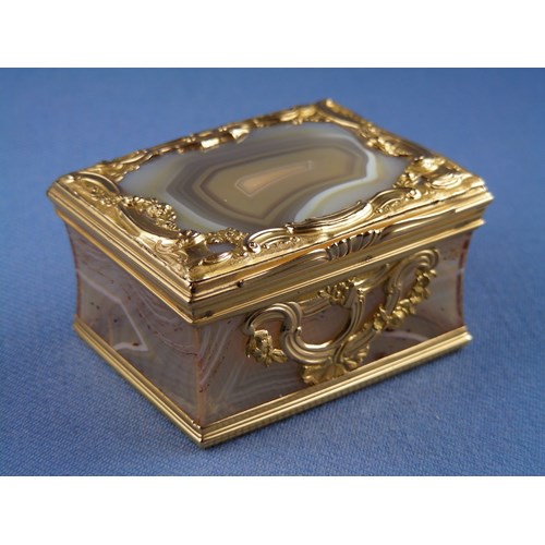18th century banded agate and gold mounted rectangular box